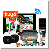 Комплект беспроводной Wi-Fi видеодомофон SkyNet 1000 (1+2+Zenit) + 2 камеры и замок