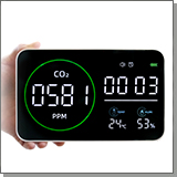 Автономный многофункциональный датчик-детектор качества воздуха 4 в 1 - Страж Газ 915-M6 углекислый газ (CO2) + влажность + температура + часы. Экран 10 дюймов. Датчик инфракрасный (NDIR)